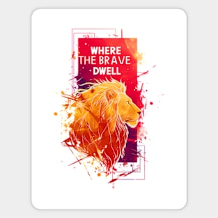 Where the Brave Dwell - Lion - Red Ink Backdrop - Fantasy Magnet